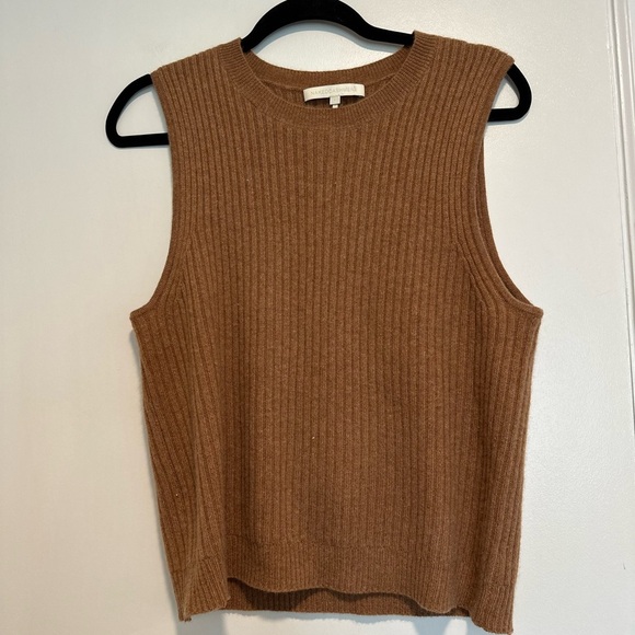 Naked Cashmere Women’s Sz:L Brown 100% Cashmere Ribbed V Neck Sweater Vest - Picture 1 of 11
